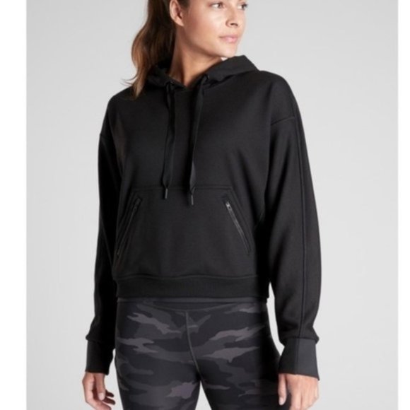Athleta Tops - 💥💥NWOT💥💥 Athleta Black Recover Hoodie With Zipper Detail Kanga Pocket L